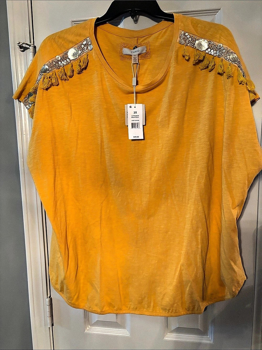 Cupio Golden Mustard Embellished Shoulders Tunic NWT
